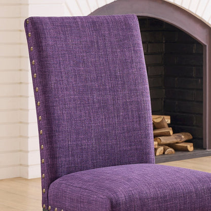 Biony Fabric Dining Chairs with Nailhead Trim, Set of 2, Purple