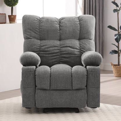 Manual Recliner Chair with Heat Therapy and Massage Function, Heavy Duty Reclining Mechanism Massage Chair, Elderly Single Rocker Sofa with Cup Holders for Bedroom Home Theater,Grey