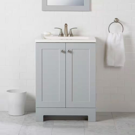25 In. Single Sink Pearl Gray Bath Vanity with White Cultured Marble Top (Assembled)