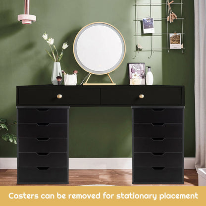 5 Drawer Chest Storage Dresser Floor Cabinet Organizer with Wheels Black