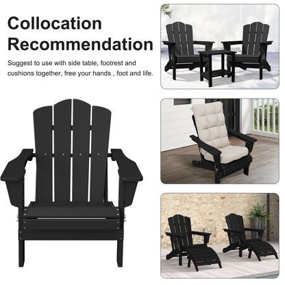 Adirondack Chair, Plastic Folding Outdoor Patio Lawn Chairs, outside HDPE Chairs for Lawn, Yard, Black