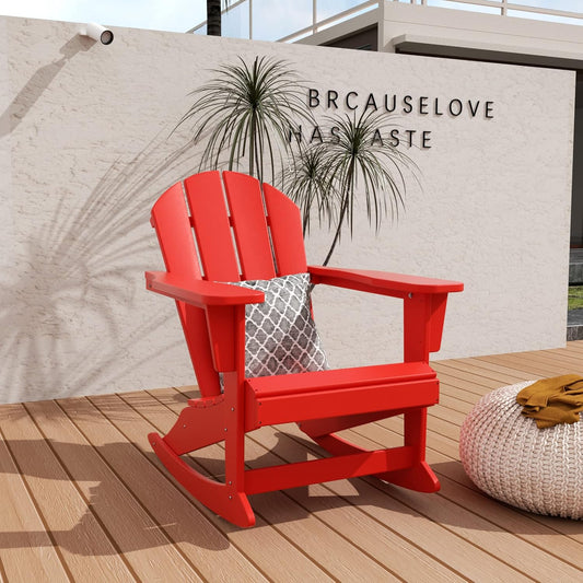 WO Home Furniture Patio Rocking Chair Classic Outdoor HDPE UV Weather Resistant (Red)