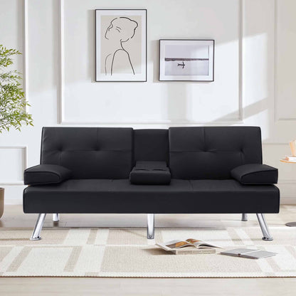 Modern Futon Convertible Sofa Bed with Adjustable Back with Cupholders
