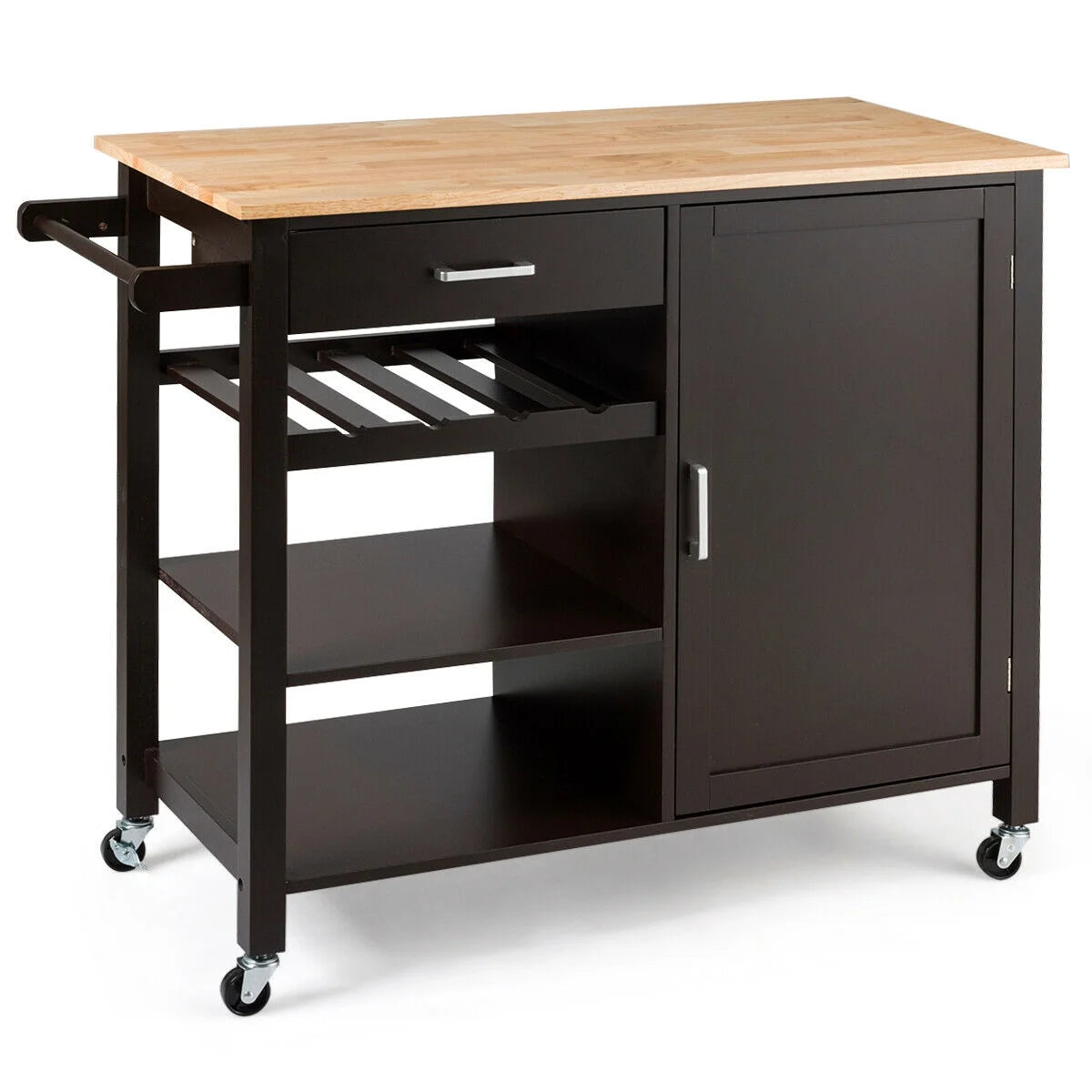 4-Tier Wood Kitchen Island Trolley Cart Storage Cabinet Brown