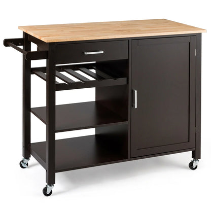 4-Tier Wood Kitchen Island Trolley Cart Storage Cabinet Brown