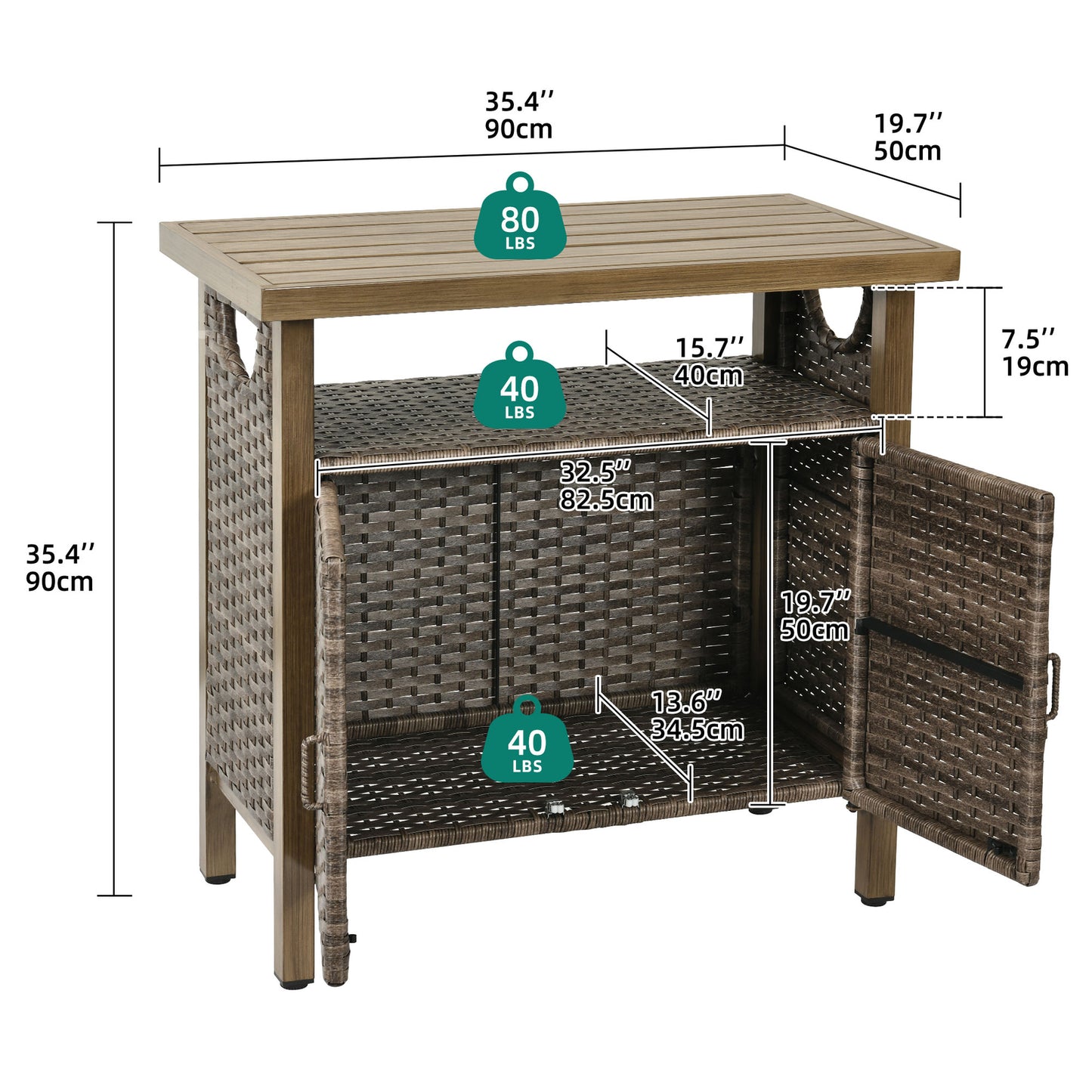 Outdoor Storage Cabinet Patio Wicker Bar Counter Table 2 Doors Backyard Patio