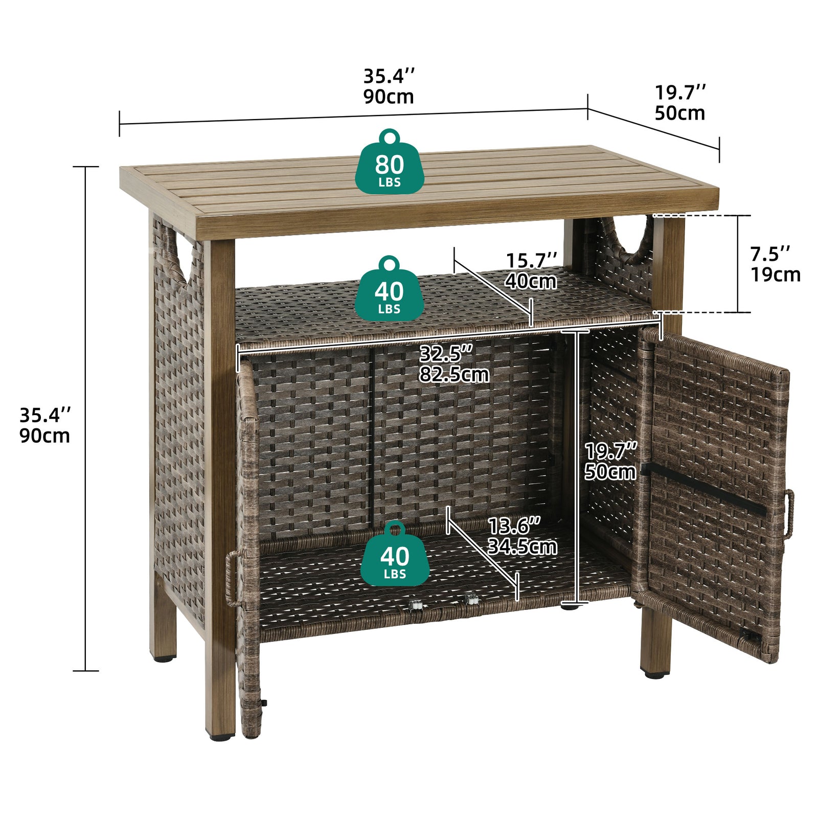 Outdoor Storage Cabinet Patio Wicker Bar Counter Table 2 Doors Backyard Patio