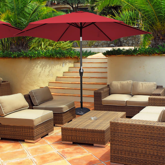 9Ft Outdoor Market Patio Table Umbrella Push Button Tilt Crank Lift Burgundy