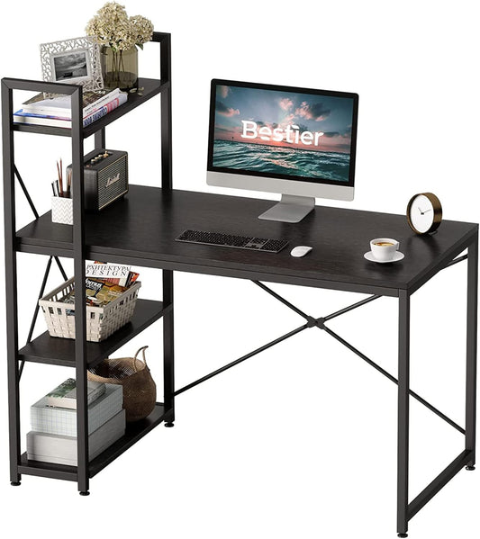 Computer Desk with Shelves - 47 Inch Home Office Desks with Bookshelf for Study Writing and Work - Plenty Leg Room and Easy Assemble, Black