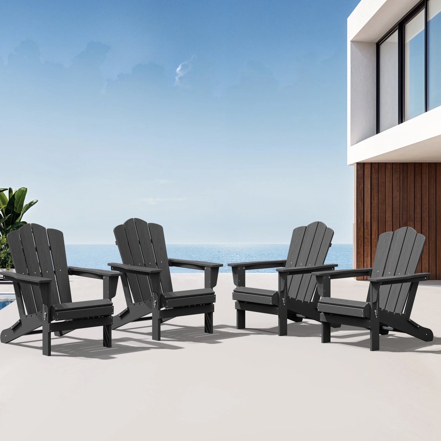 Adirondack Chair, Plastic Folding Outdoor Patio Lawn Chairs, outside HDPE Chairs for Lawn, Yard, Black