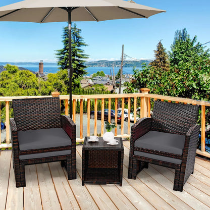 Costway 5PCS Patio Rattan Wicker Furniture Set Sofa Ottoman W/ Cushions