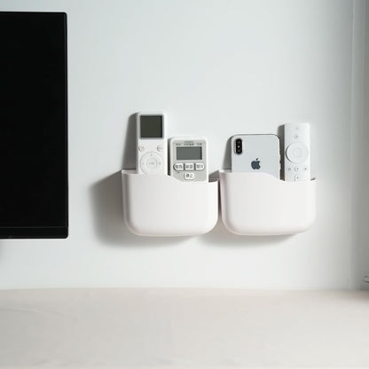 2 Pack TV Remote Holder Wall Mount Remote Control Holder for Bed Universal Bedside Wall Remote Holder Caddy Organizer Hole-Free Remote Control Holder (For 2 or 3 Remote Controls–White