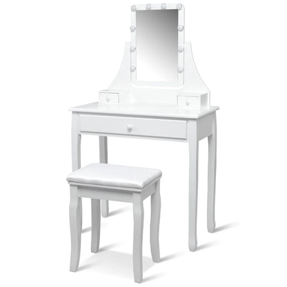 Vanity Table 10 Dimmable Bulbs Makeup Dressing Desk White