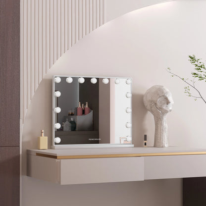 23''X18'' Vanity Mirror with Lights Bluetooth Tabletop Wall Mount Metal White