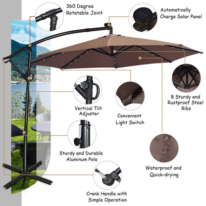 90" Brown Cantilever Patio Umbrellas, LED Lights