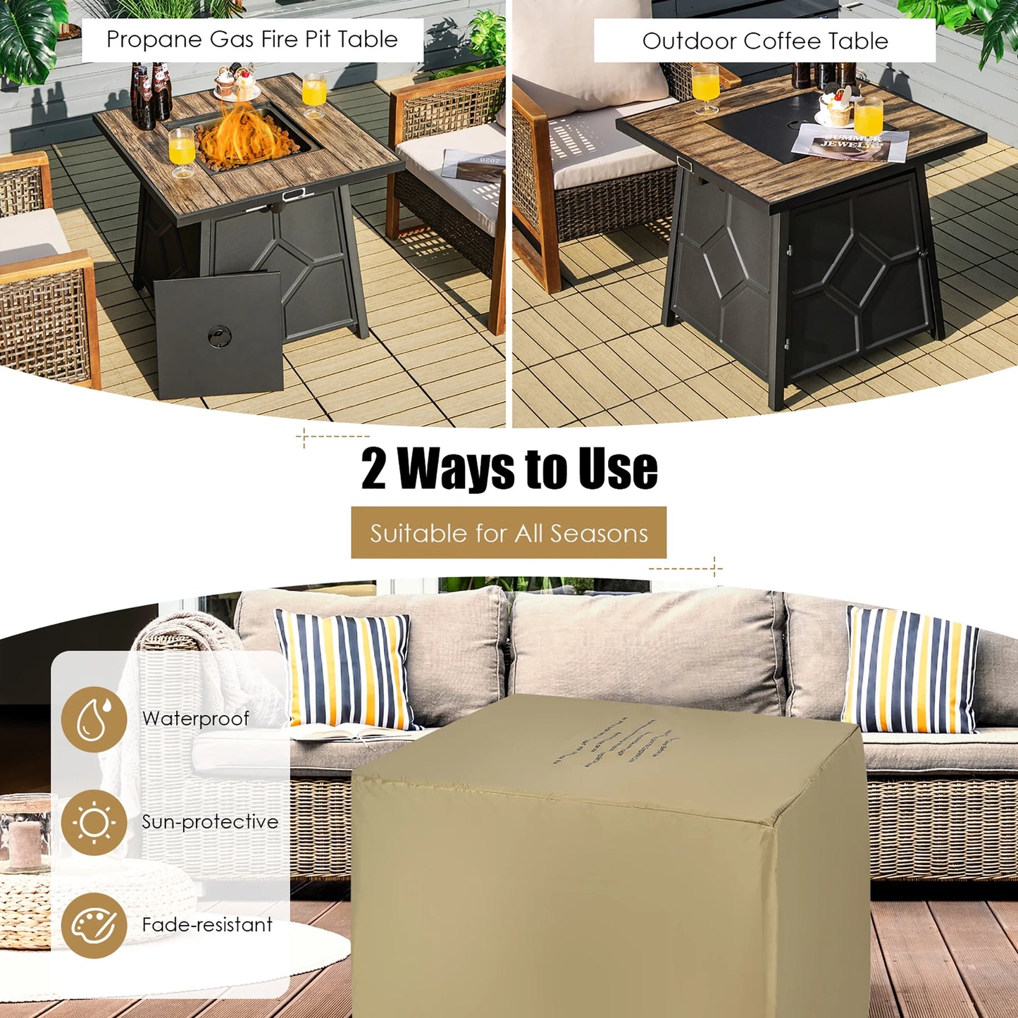 28 Inches Propane Gas Fire Pit Table 40,000 BTU Outdoor Heater W/Cover