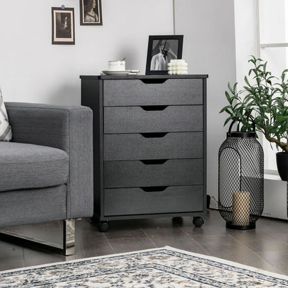5 Drawer Chest Storage Dresser Floor Cabinet Organizer with Wheels Black