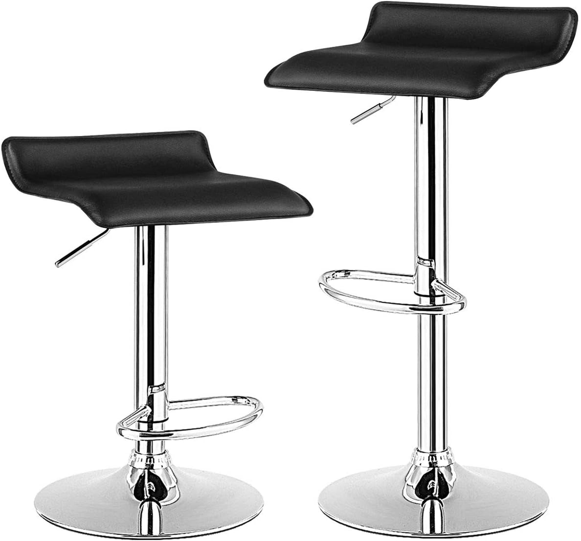 Bar Stools Set of 2, Modern Swivel Contemporary Barstools with Adjustable Height, Footrests, Chrome Hydraulic PU Leather Backless Bar Chairs for Kitchen Island Cafe Pub, Black
