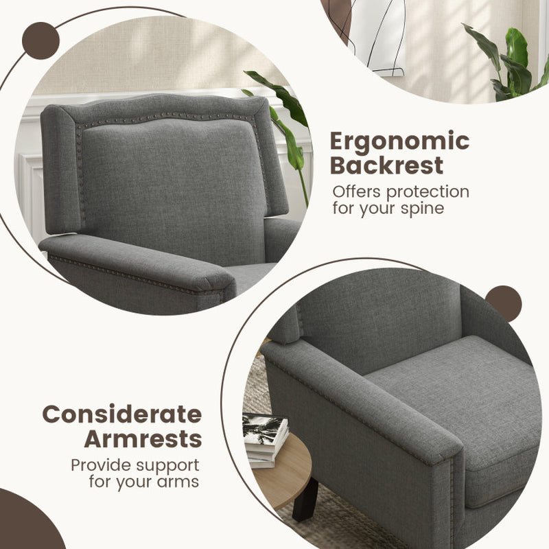 Mid-Century Modern Armchair Linen Fabric Upholstered Accent Chair with Cushion