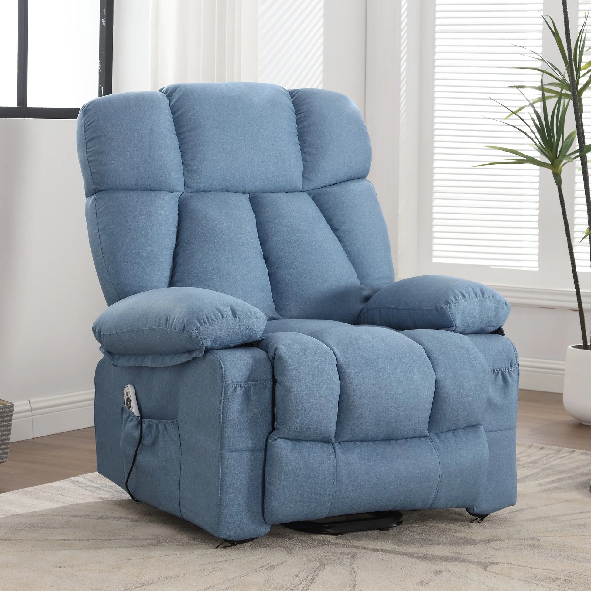 Power Lift Recliner Chair Recliners for Elderly with Heat and Massage Recliner Chair for Living Room with Infinite Position and Side Pocket,Usb Charge Port,Blue