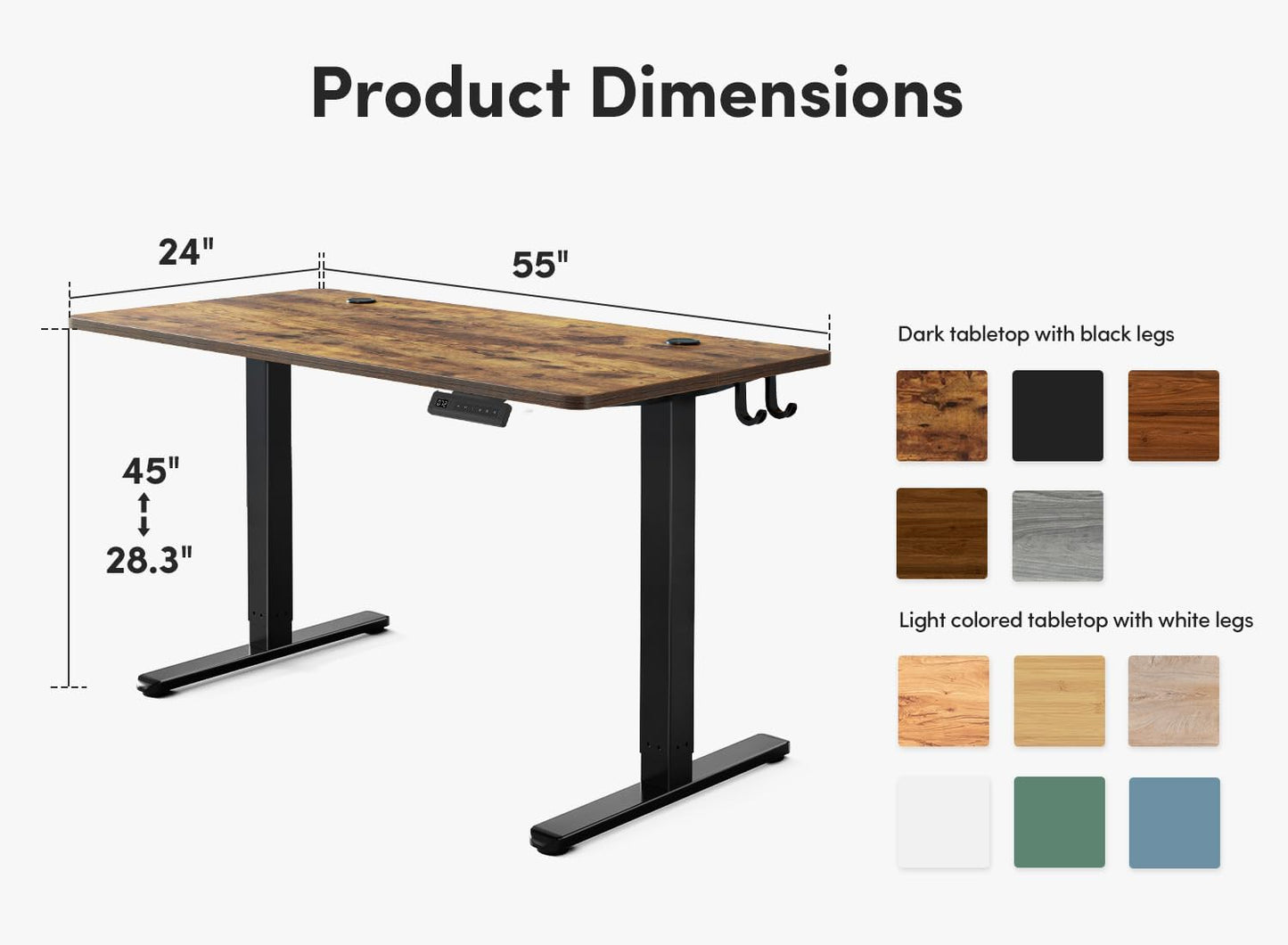 Electric Standing Desk, 55 X 24 Inches Height Adjustable Stand up Desk, Sit Stand Home Office Desk, Computer Desk, Rustic Brown