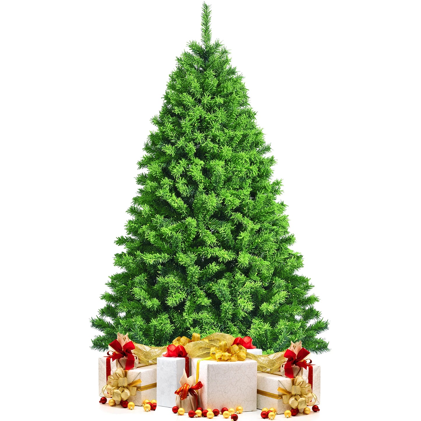 6.5Ft Green Flocked Hinged Artificial Christmas Tree W/ Metal Stand Green