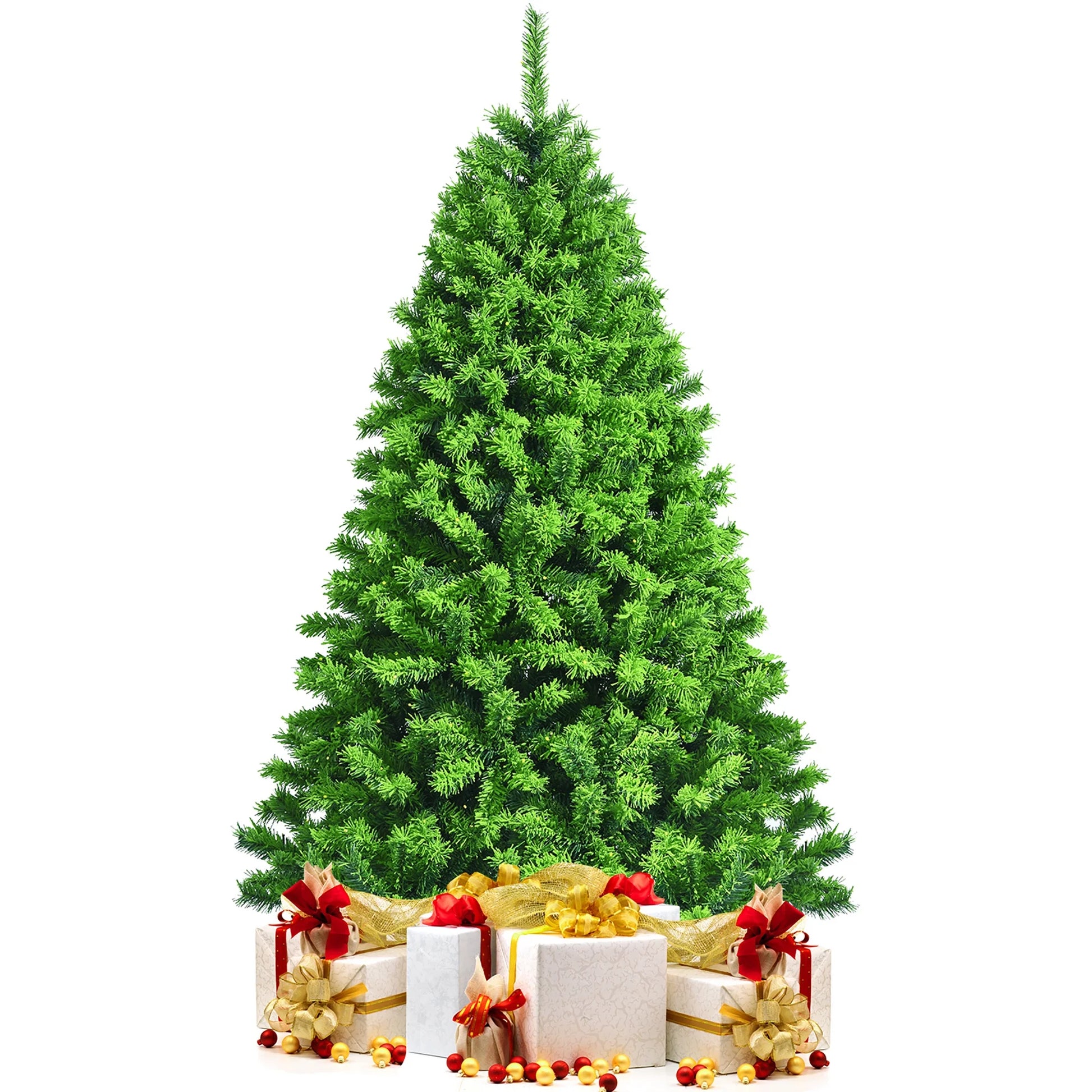 6.5Ft Green Flocked Hinged Artificial Christmas Tree W/ Metal Stand Green