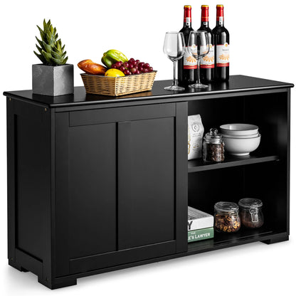 Kitchen Storage Cabinet Sideboard Buffet Cupboard Wood Sliding Door Pantry White