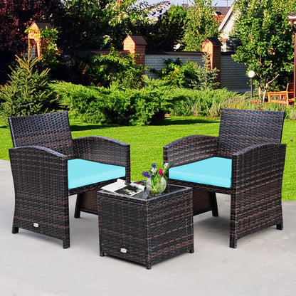 3PCS Patio Rattan Wicker Furniture Cushion Sofa Coffee Table White