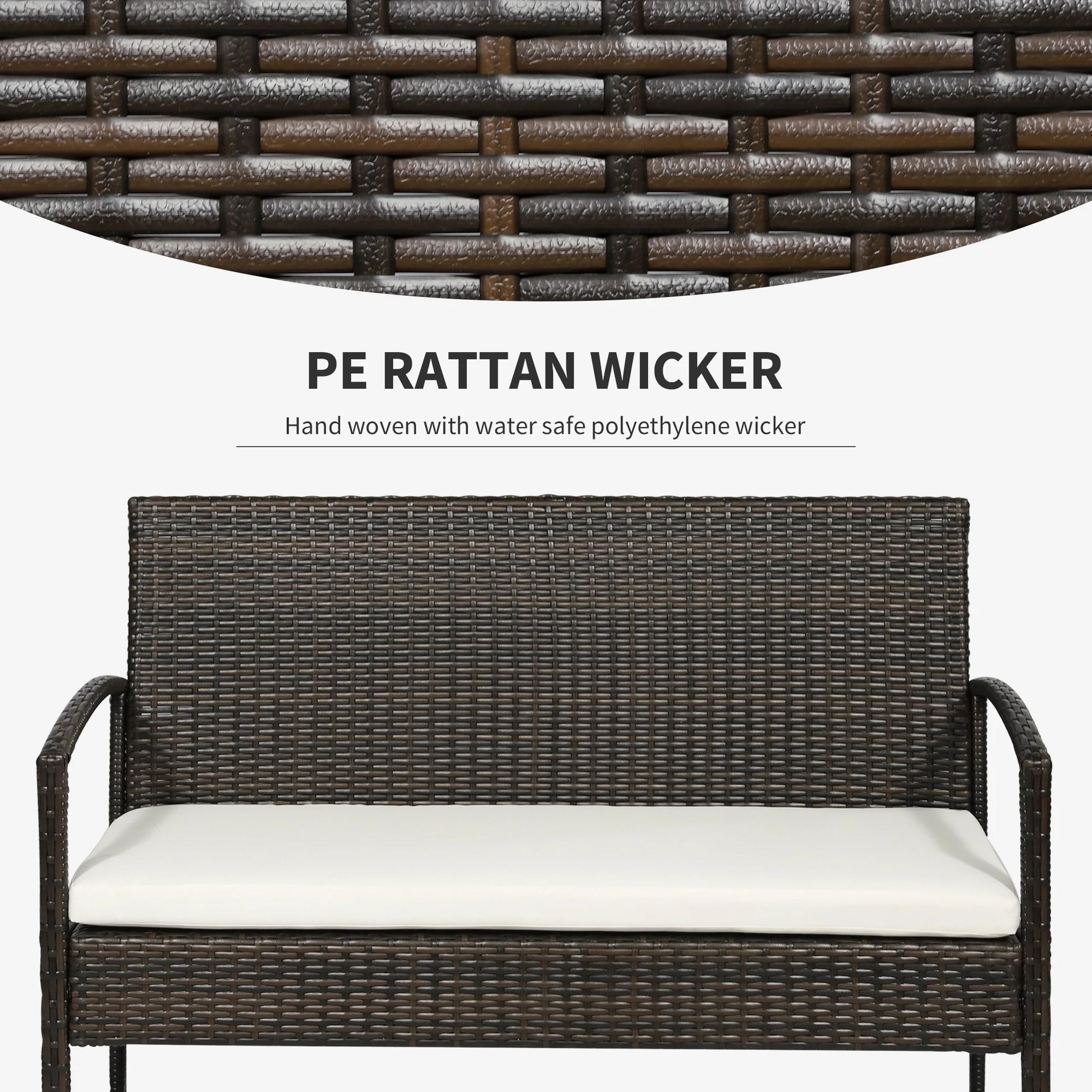 Patio Furniture Set, 4 Piece Indoor Outdoor PE Wicker Conversation Set with Chairs, Loveseat Sofa, Cushions, Glass Table, Brown