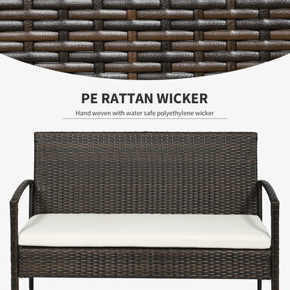Patio Furniture Set, 4 Piece Indoor Outdoor PE Wicker Conversation Set with Chairs, Loveseat Sofa, Cushions, Glass Table, Brown