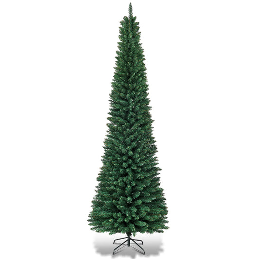 8Ft PVC Artificial Pencil Christmas Tree Slim Stand Green