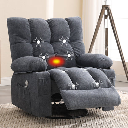 Manual Recliner Chair with Heat Therapy and Massage Function, Heavy Duty Reclining Mechanism Massage Chair, Elderly Single Rocker Sofa with Cup Holders for Bedroom Home Theater,Grey