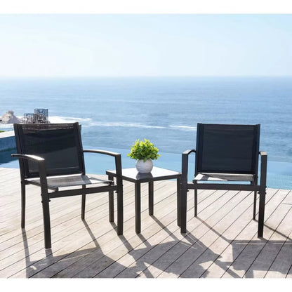 3 Pieces Patio Furniture Set Outdoor Textilene Patio Chairs with Coffee Table Modern Patio Conversation Bistro Set for Lawn, Ga