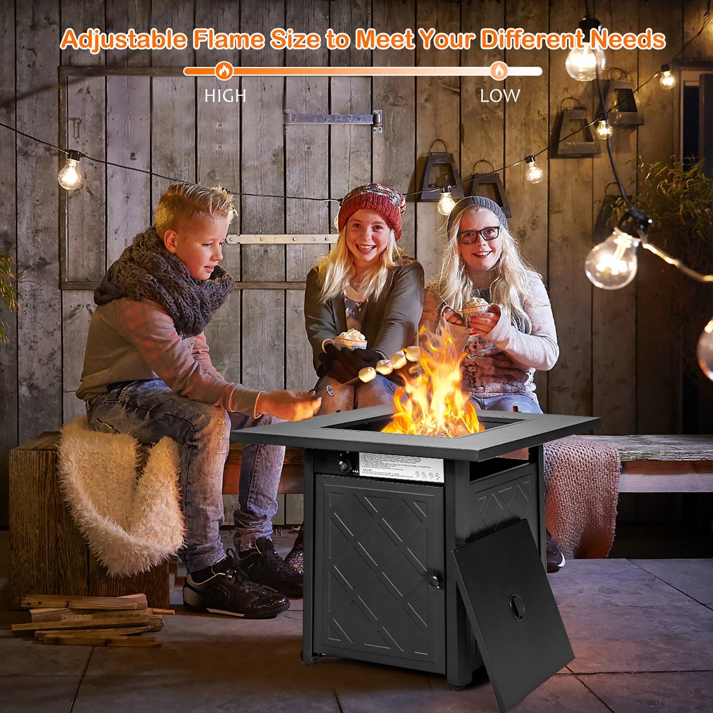 28'' Propane Fire Pit Table 50,000 BTU Patio Square Gas Fireplace W/Lava Rock