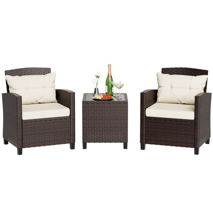 3 Pieces Outdoor Rattan Wicker Patio Furniture Set PE Chairs and Table Set