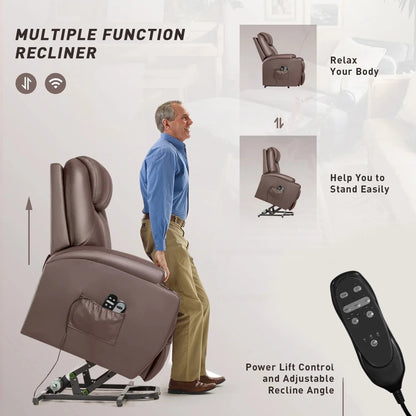 Electric Reclining Chair Elderly Lift Recliner with Massage Faux Leather,Brown