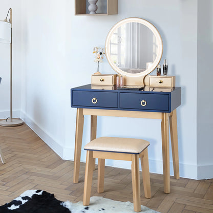 Vanity Makeup Table Touch Screen 3 Lighting Modes Dressing Table Set Navy Blue