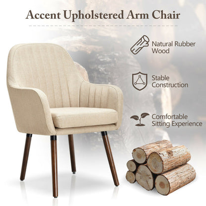 Set of 2 Fabric Upholstered Accent Chairs with Wooden Legs