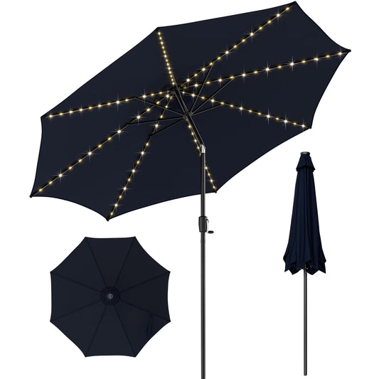 10' Navy round Market Patio Umbrellas, Solar Lighted