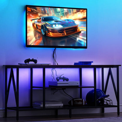 TV Stand for TV up to 65 Inches, TV Console Table with Led Lights & Power Outlets, Black