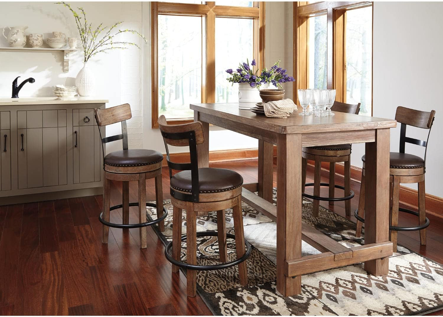 Pinnadel 24.25" Modern Farmhouse Swivel Counter Height Barstool, Light Brown