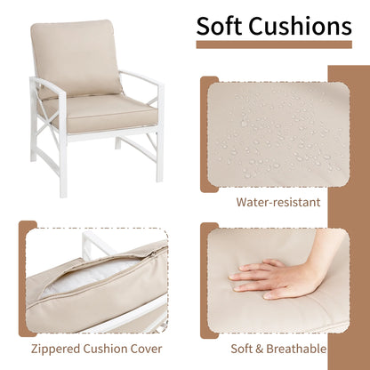 3-Piece Patio Furniture Set, Outdoor Conversation Furniture Set with Matching Side Table, Metal Sofa Chairs Detachable Cushions Khaki