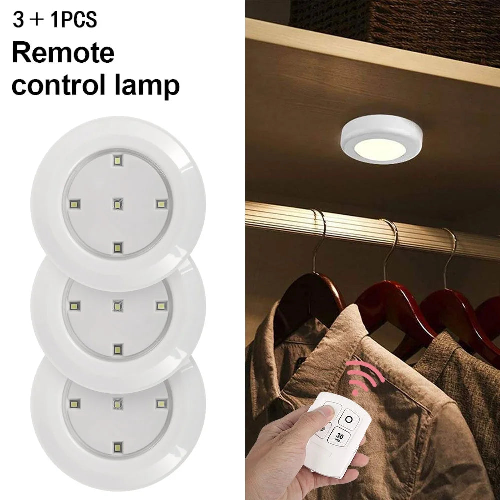 3 PACK Puck Lights with Remote Control, Wireless LED under Cabinet Lighting Battery Operated Powered Stair Closet Light for Closet Counter Kitchen