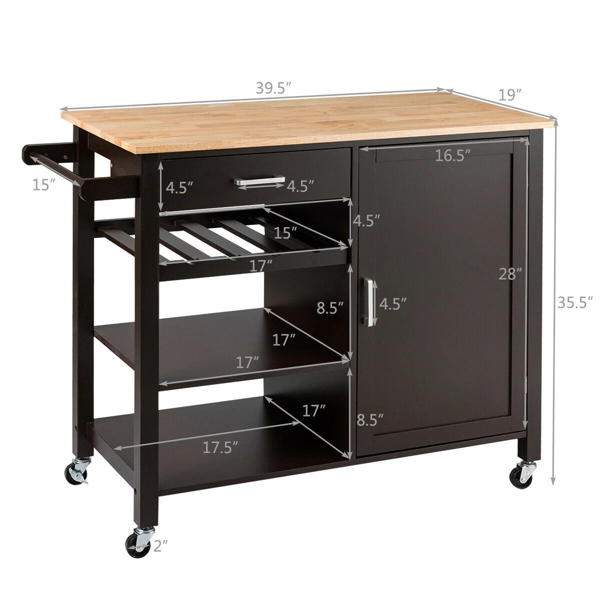 4-Tier Wood Kitchen Island Trolley Cart Storage Cabinet Brown