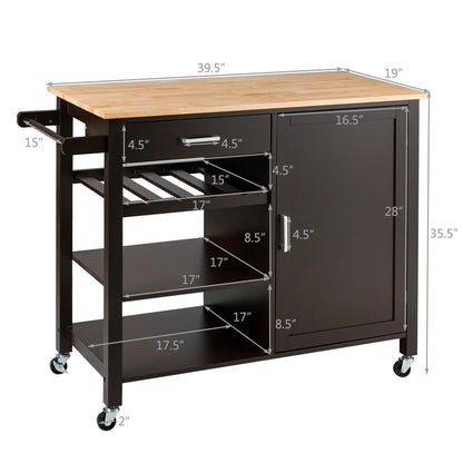 4-Tier Wood Kitchen Island Trolley Cart Storage Cabinet Brown