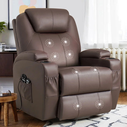 Electric Reclining Chair Elderly Lift Recliner with Massage Faux Leather,Brown