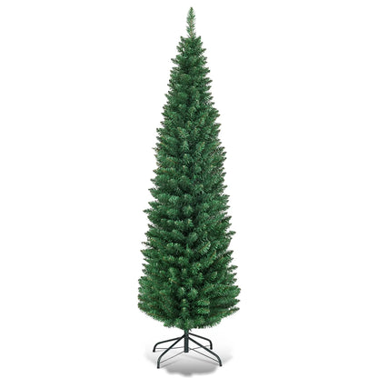 8Ft PVC Artificial Pencil Christmas Tree Slim Stand Green