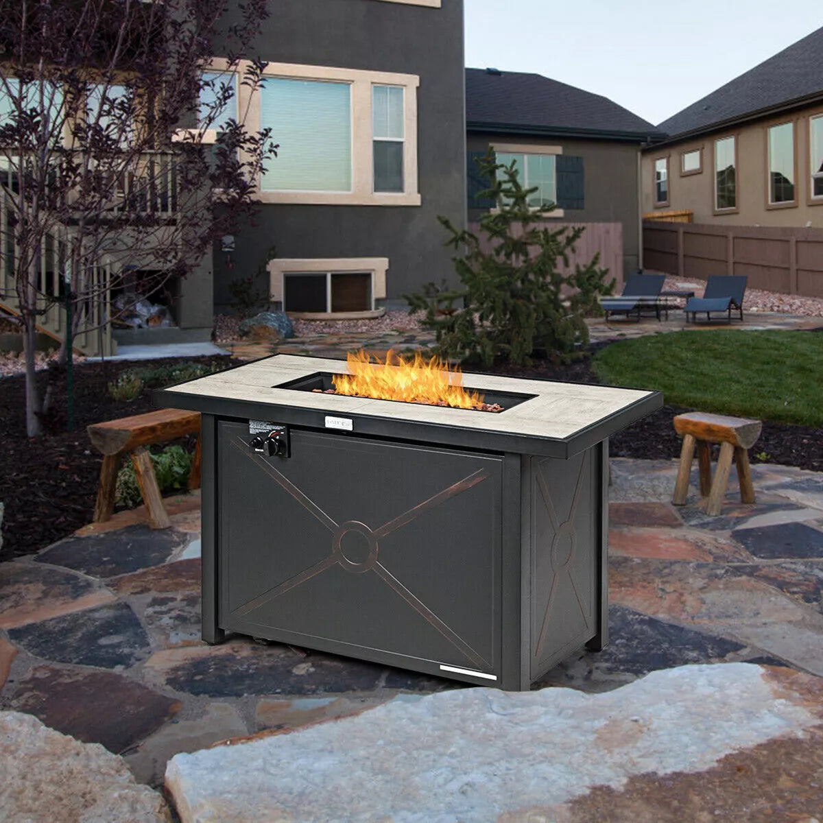 Costway 60,000 BTU 42'' Rectangular Propane Gas Fire Pit Heater Outdoor Table W/ Cover