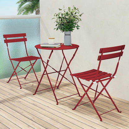 Premium Frame Patio Bistro Set, Folding Outdoor Patio Furniture Sets, 3 Piece Patio Set of Folding Patio Table and Chairs, Red